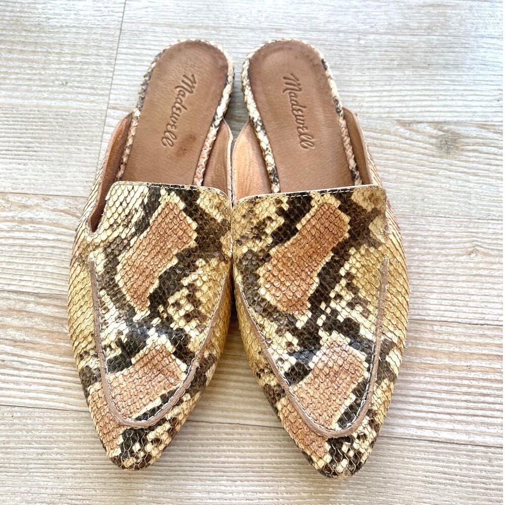 Madewell The Frances Loafer Mule in Snake Embossed‎ Leather | Tan Size 7.5